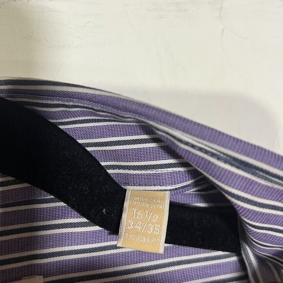 Michael Kors Striped Button Down Shirt Purple White Black Size Size Large 34/35 - Picture 8 of 10